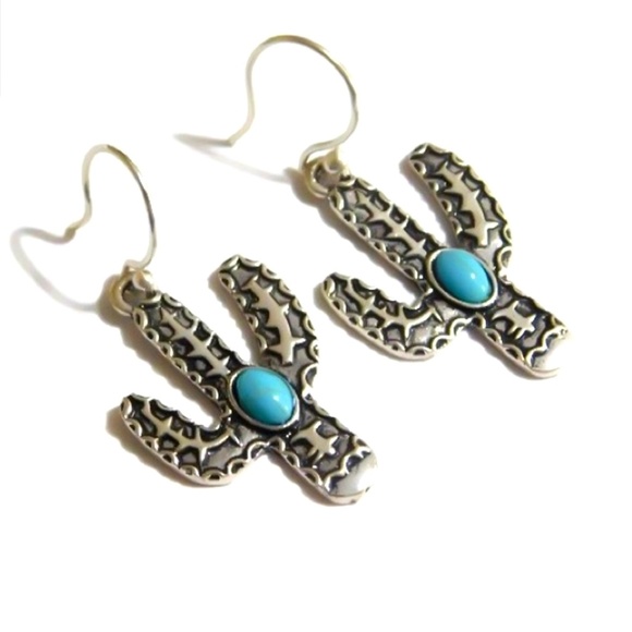 Turquoise Cactus Earrings - Picture 1 of 4
